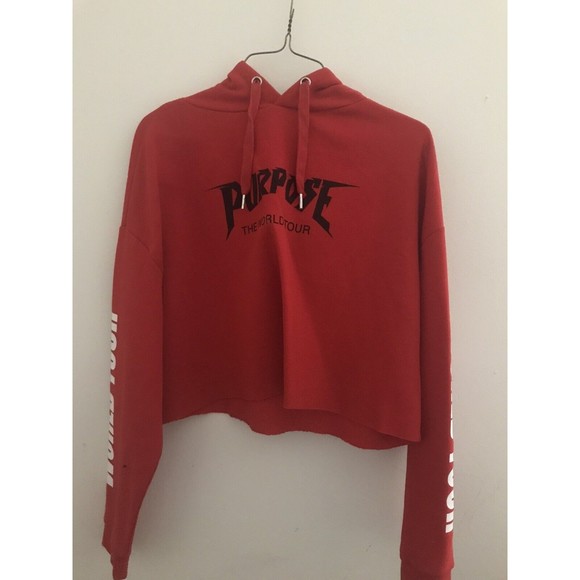 Justin Bieber Purpose World Tour Cropped Hoodie Unisex Size Medium Red - Picture 1 of 7